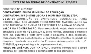 Leia mais sobre o artigo A moda pegou – Arraial do Cabo vai gastar quase R$ 860,00 em uniforme por aluno, quase R$ 4 milhões em contratação