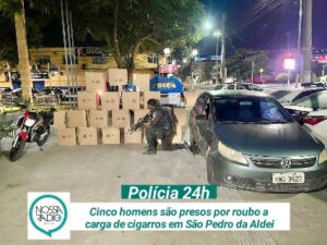 Leia mais sobre o artigo Cinco homens são presos por roubo a  carga de cigarros em São Pedro da Aldeia