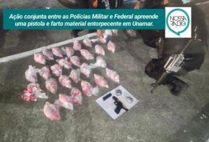 Leia mais sobre o artigo Ação conjunta entre as Polícias Militar e Federal apreende  uma pistola e farto material entorpecente em Unamar.